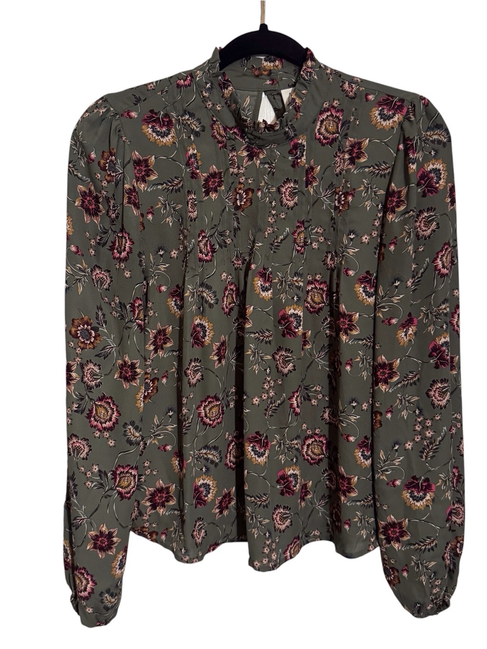 Joie X-Small Green Floral Long Sleeve Top Boho Sheer Long Sleeve Ruffle Western